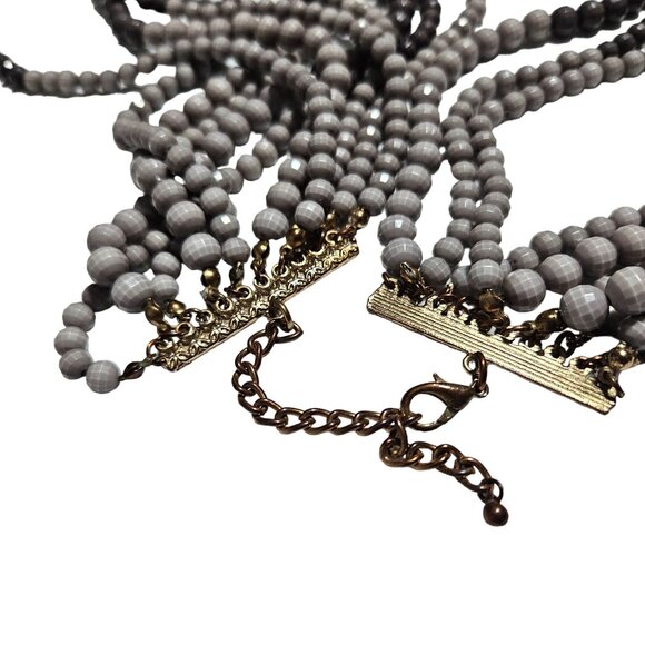 Elegant Black Gray Ombre Beaded Multi Strand Statement Necklace Fashion Jewelry - Picture 5 of 7
